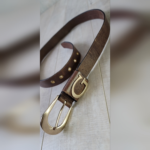 SALE M Genuine Leather Guess Belt Gold Hardware Sz M - Picture 10 of 16